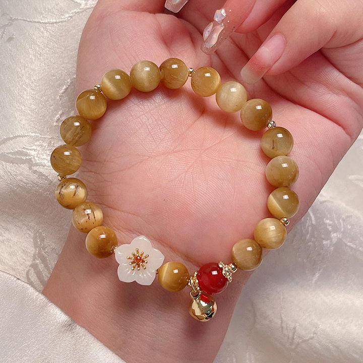 Buddha Stones天然ゴールデンタイガーアイベルフラワー勇気ブレスレット - image 4