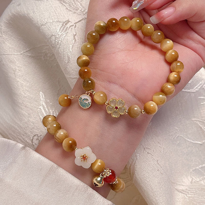 Buddha Stones天然ゴールデンタイガーアイベルフラワー勇気ブレスレット - image 11