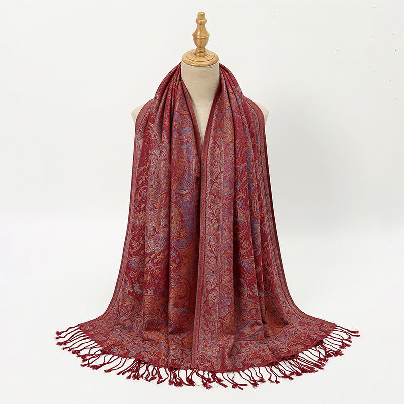 Buddha Stones春 カシューナッツの花 つる模様 タッセル ソフト スカーフ ショール - image 11