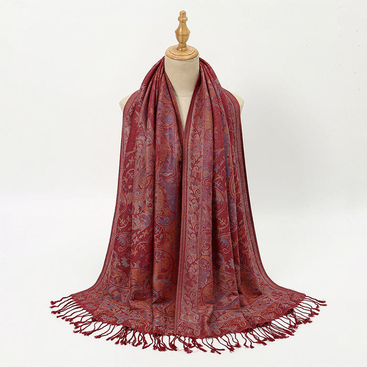 Buddha Stones春 カシューナッツの花 つる模様 タッセル ソフト スカーフ ショール - image 11