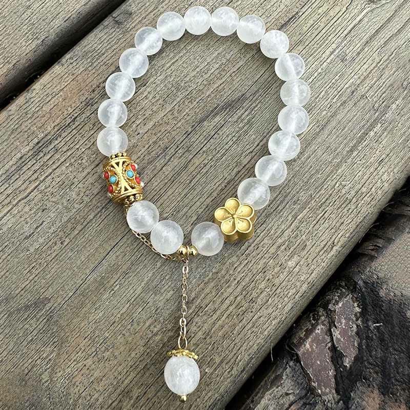 Buddha Stonesチベット産 ホワイトアゲート 水晶石 花 ポジティブブレスレット - image 1