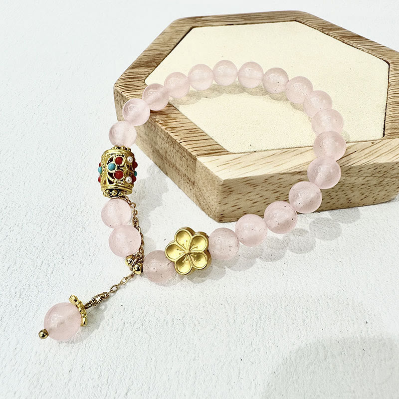 Buddha Stonesチベット産 ホワイトアゲート 水晶石 花 ポジティブブレスレット - ピンククリスタル（手首周り：14～16cm） - image 6