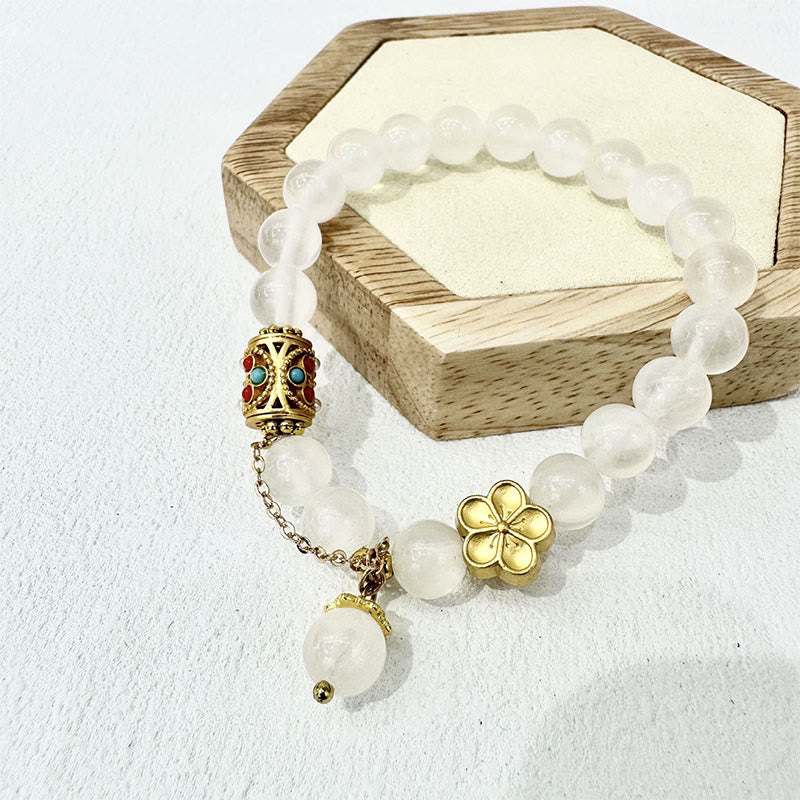 Buddha Stonesチベット産 ホワイトアゲート 水晶石 花 ポジティブブレスレット - ホワイトアゲート（手首周り：14～16cm） - image 0