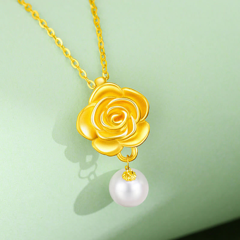 Buddha Stones 999スターリングシルバーメッキゴールドカメリアパールヒーリングネックレスペンダント - image 3