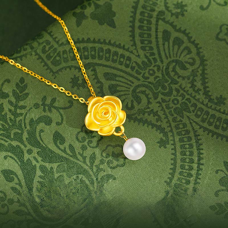 Buddha Stones 999スターリングシルバーメッキゴールドカメリアパールヒーリングネックレスペンダント - image 1