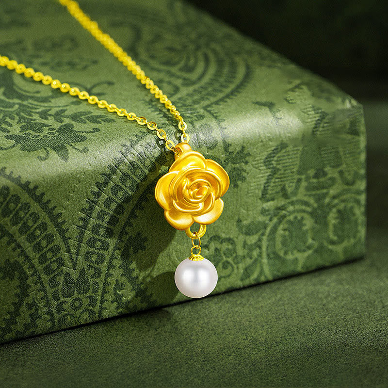 Buddha Stones 999スターリングシルバーメッキゴールドカメリアパールヒーリングネックレスペンダント - 999スターリングシルバー＆パール - image 0