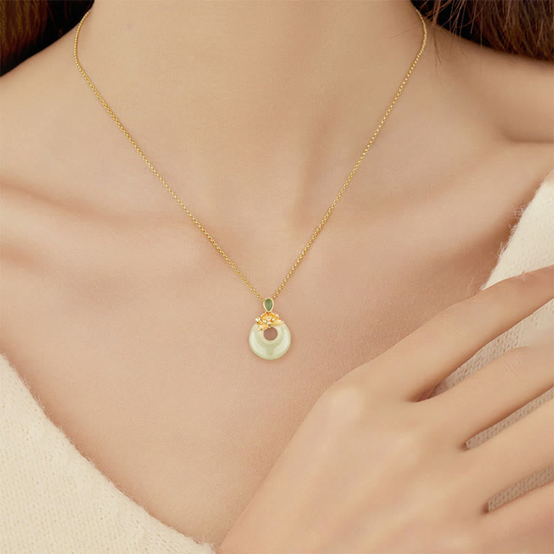 Buddha Stones 925スターリングシルバーメッキゴールド和田翡翠蓮の幸運ネックレスペンダント - image 3
