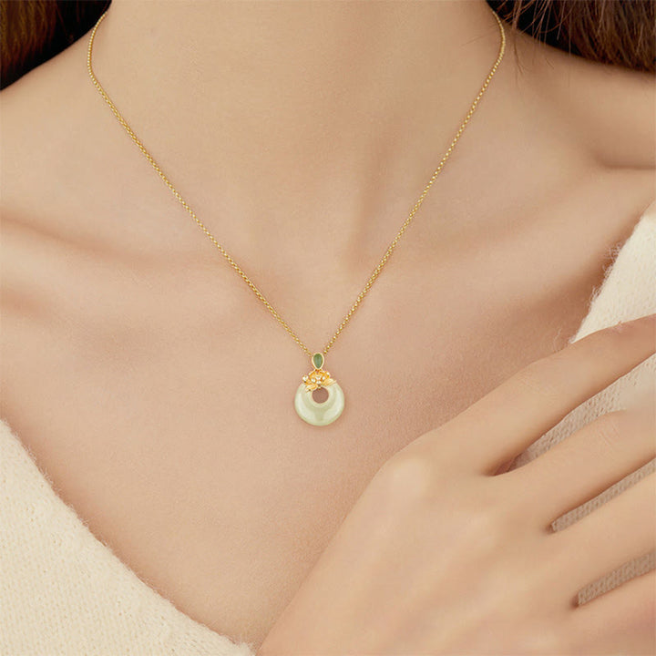 Buddha Stones 925スターリングシルバーメッキゴールド和田翡翠蓮の幸運ネックレスペンダント - image 3