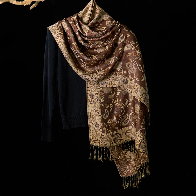 Buddha Stones春 カシューナッツフラワー 花柄 タッセル ソフトスカーフ ショール - image 1