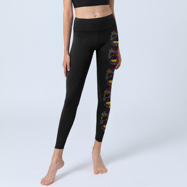 Buddha Stonesカラフル スカルラインデザイン ジムレギンス レディース ヨガパンツ - image 5