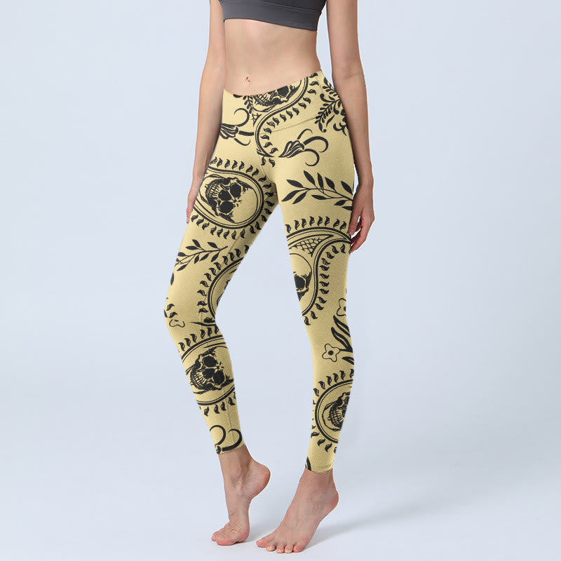 Buddha Stonesペイズリー スカルデザイン ジムレギンス レディース ヨガパンツ - カーキ - US18、 UK/AU22、 EU50 (4XL) - image 0