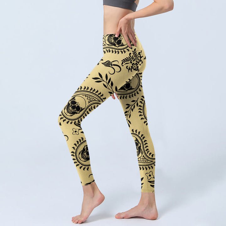 Buddha Stonesペイズリー スカルデザイン ジムレギンス レディース ヨガパンツ - image 2