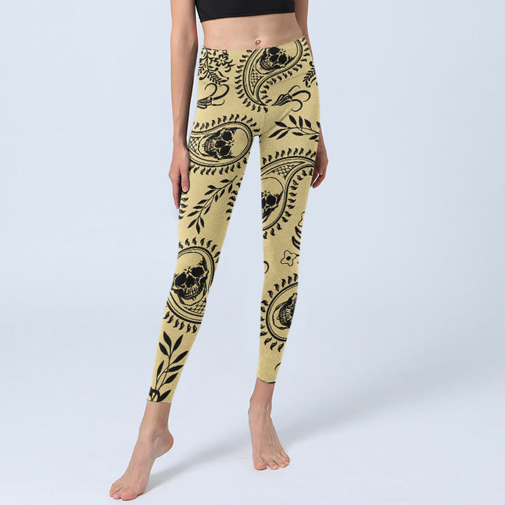 Buddha Stonesペイズリー スカルデザイン ジムレギンス レディース ヨガパンツ - image 5