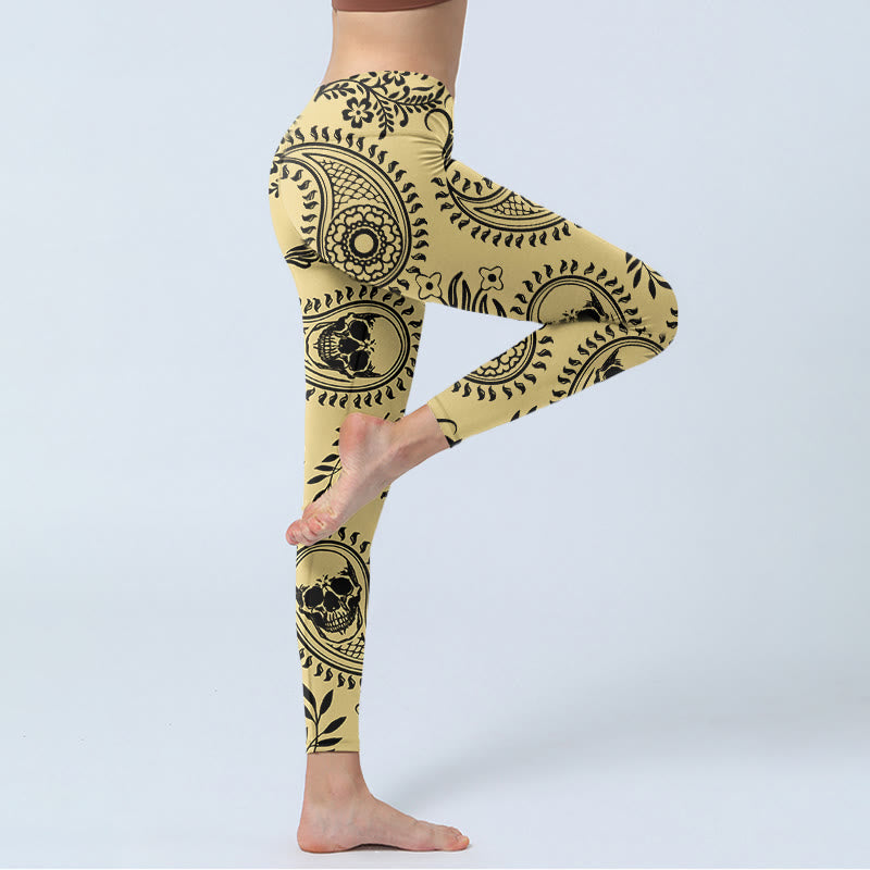 Buddha Stonesペイズリー スカルデザイン ジムレギンス レディース ヨガパンツ - image 3