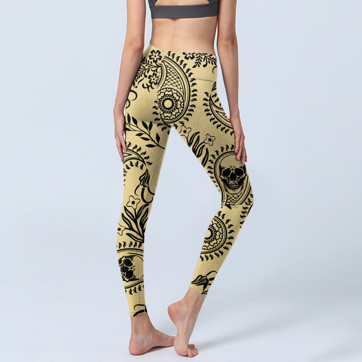 Buddha Stonesペイズリー スカルデザイン ジムレギンス レディース ヨガパンツ - image 4