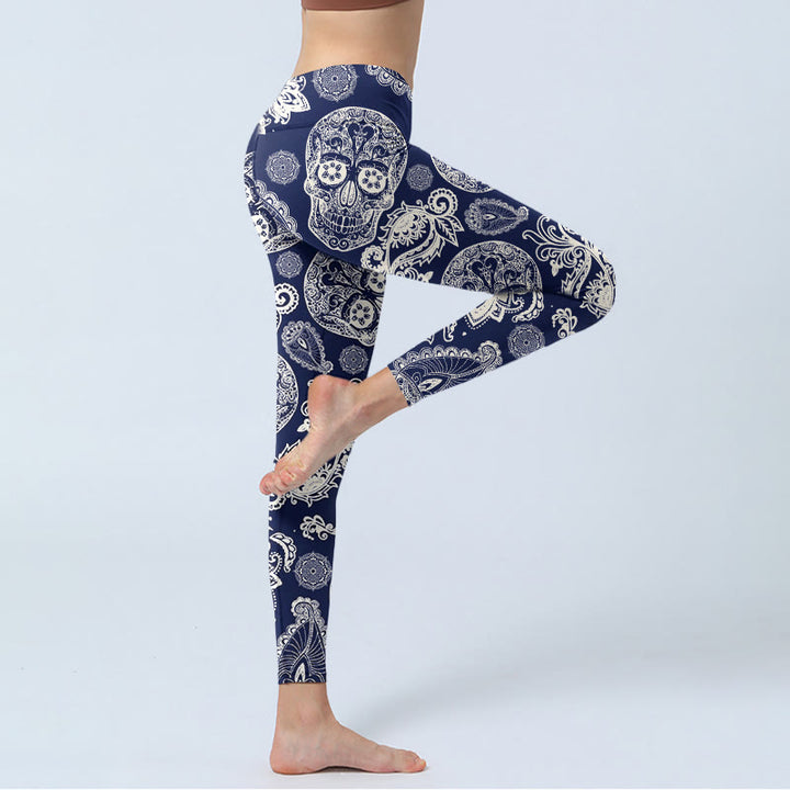 Buddha Stonesペイズリー プラント スカル柄 ジムレギンス レディース ヨガパンツ - image 3