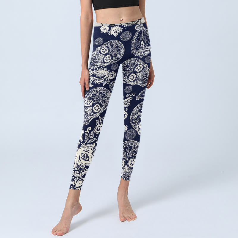 Buddha Stonesペイズリー プラント スカル柄 ジムレギンス レディース ヨガパンツ - image 5