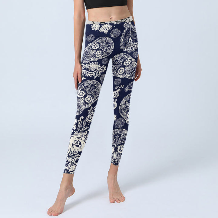 Buddha Stonesペイズリー プラント スカル柄 ジムレギンス レディース ヨガパンツ - image 5