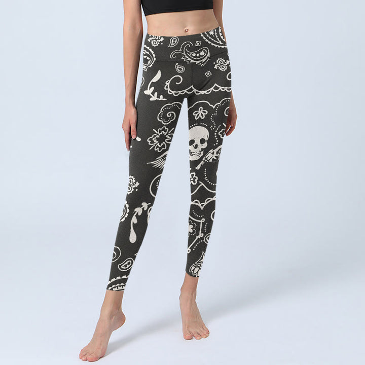 Buddha Stonesペイズリー スカル ウィング柄 ジムレギンス レディース ヨガパンツ - image 5