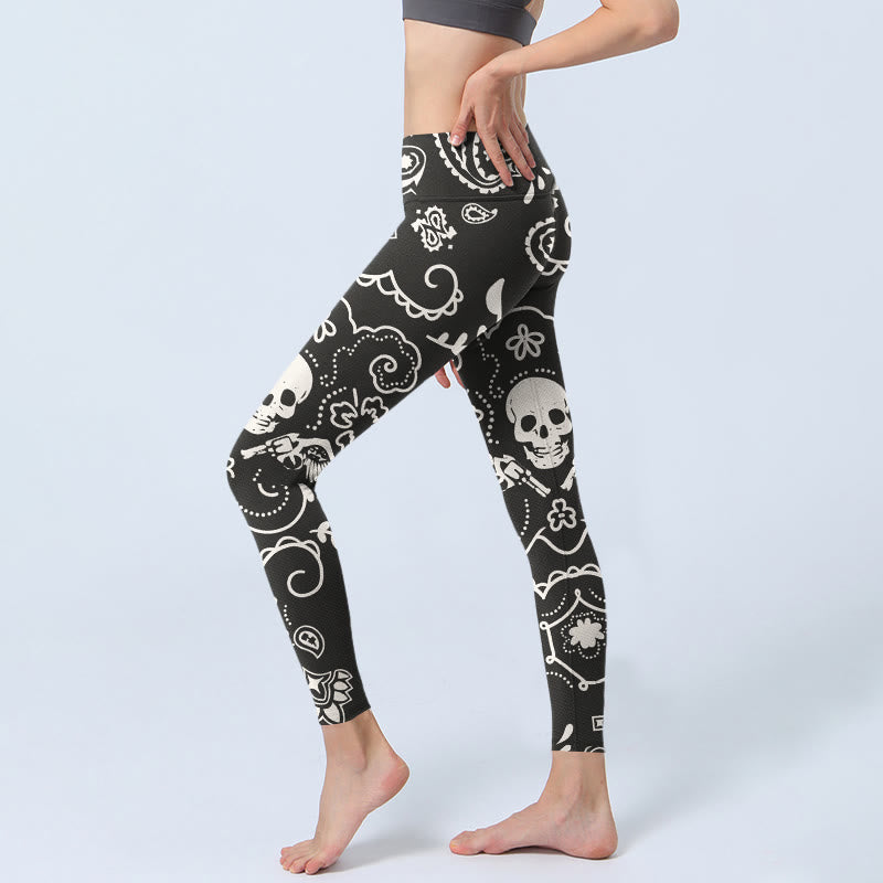 Buddha Stonesペイズリー スカル ウィング柄 ジムレギンス レディース ヨガパンツ - image 4