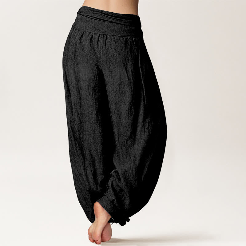 Buddha Stones、鶴、花柄、純綿、レディース、伸縮性ウエスト、ハーレムパンツ - image 1