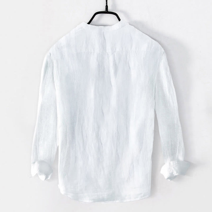 Buddha Stones、鶴、吉兆の雲模様、半ボタン、メンズコットンリネン長袖シャツ - image 7