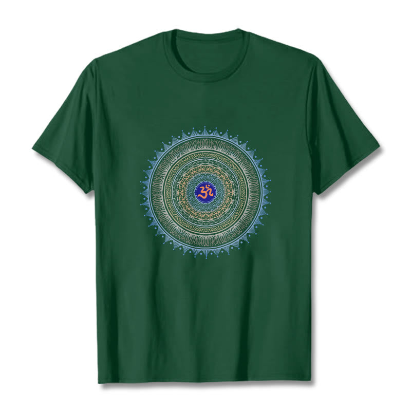 Buddha Stones曼荼羅花OM柄Tシャツ - フォレストグリーン - 2XL - image 5