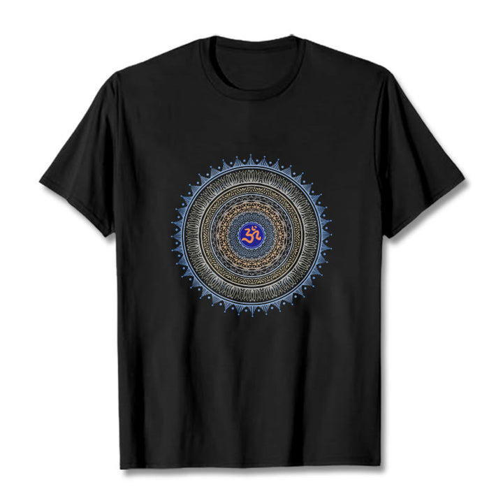 Buddha Stones曼荼羅花OM柄Tシャツ - 黒 - 2XL - image 0