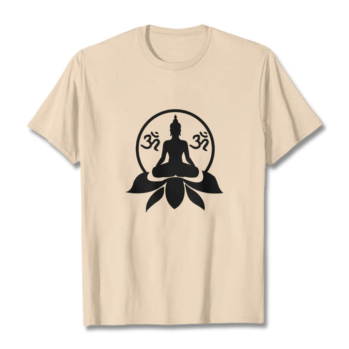 Buddha Stones、 OMシンボル、サンスクリット語のマントラ、蓮の花に座る仏陀のデザインTシャツ - image 12