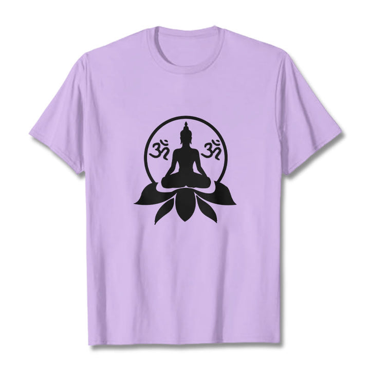 Buddha Stones、 OMシンボル、サンスクリット語のマントラ、蓮の花に座る仏陀のデザインTシャツ - 梅 - 2XL - image 13