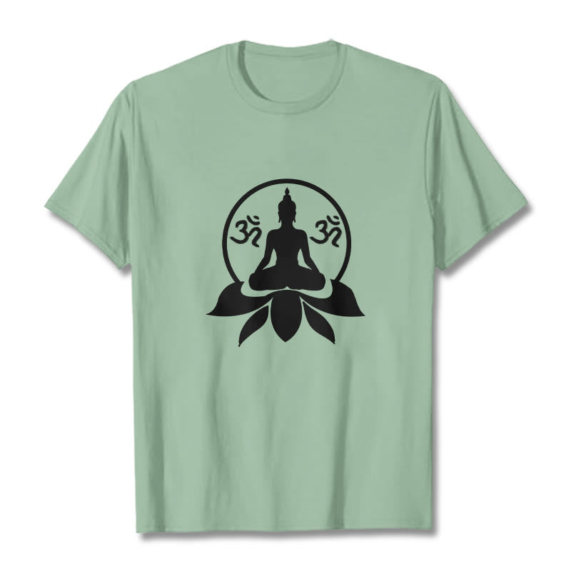 Buddha Stones、 OMシンボル、サンスクリット語のマントラ、蓮の花に座る仏陀のデザインTシャツ - ペールグリーン - 2XL - image 17