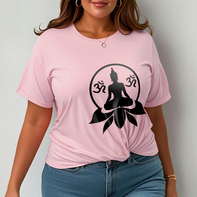 Buddha Stones、 OMシンボル、サンスクリット語のマントラ、蓮の花に座る仏陀のデザインTシャツ - image 16