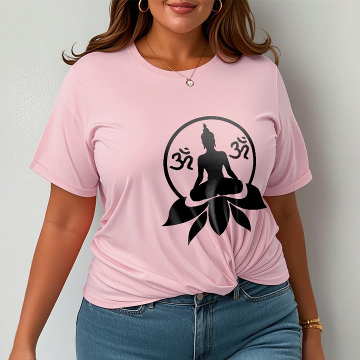 Buddha Stones、 OMシンボル、サンスクリット語のマントラ、蓮の花に座る仏陀のデザインTシャツ - image 16