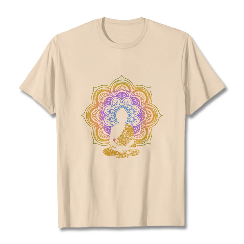 Buddha Stonesマルチカラー マンダラ フラワー 座仏 柄 Tシャツ - ビスク - 2XL - image 10
