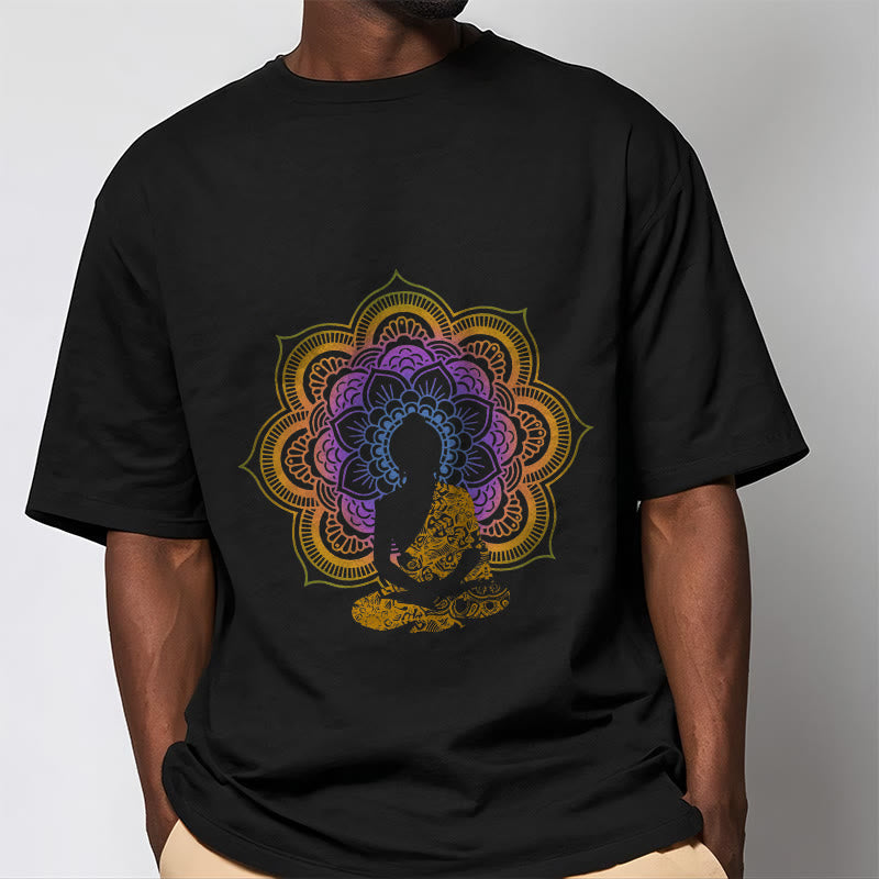 Buddha Stonesマルチカラー マンダラ フラワー 座仏 柄 Tシャツ - image 1