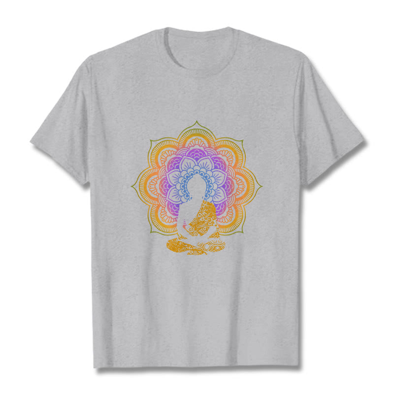 Buddha Stonesマルチカラー マンダラ フラワー 座仏 柄 Tシャツ - ライトグレー - 2XL - image 19