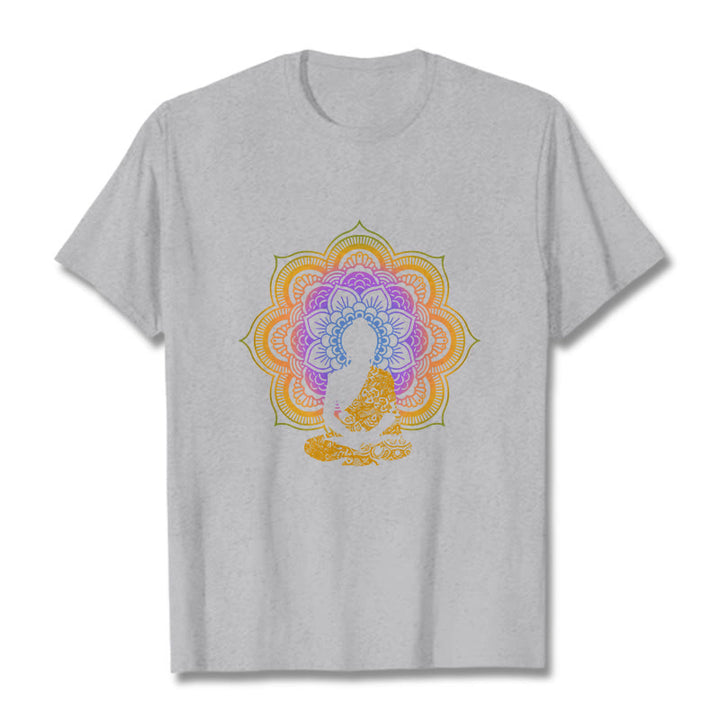 Buddha Stonesマルチカラー マンダラ フラワー 座仏 柄 Tシャツ - ライトグレー - 2XL - image 19