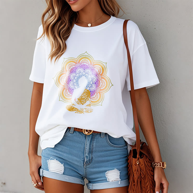 Buddha Stonesマルチカラー マンダラ フラワー 座仏 柄 Tシャツ - image 7