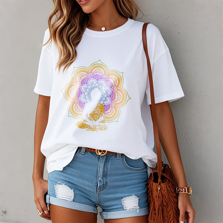 Buddha Stonesマルチカラー マンダラ フラワー 座仏 柄 Tシャツ - image 7