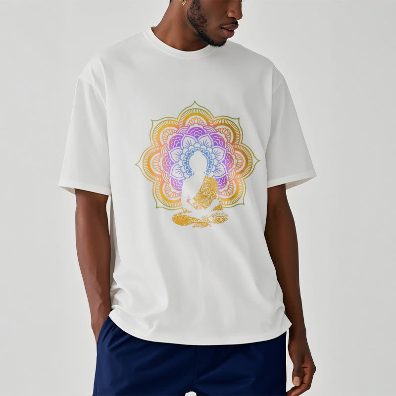 Buddha Stonesマルチカラー マンダラ フラワー 座仏 柄 Tシャツ - image 6