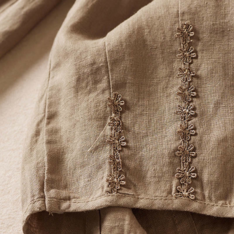 レディース ハーレムパンツ スモールフラワー刺繍 コットンリネン ポケット付き 夏用 Buddha Stones - image 4