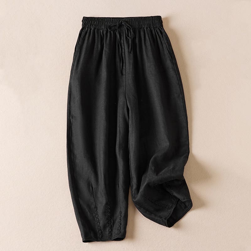 レディース ハーレムパンツ スモールフラワー刺繍 コットンリネン ポケット付き 夏用 Buddha Stones - 黒 - US8-10，UK/AU12-14，EU40-42 (2XL) - image 36