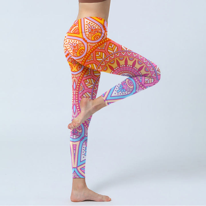 Buddha Stonesカラフル マンダラ柄 ジムレギンス レディース ヨガパンツ - image 4