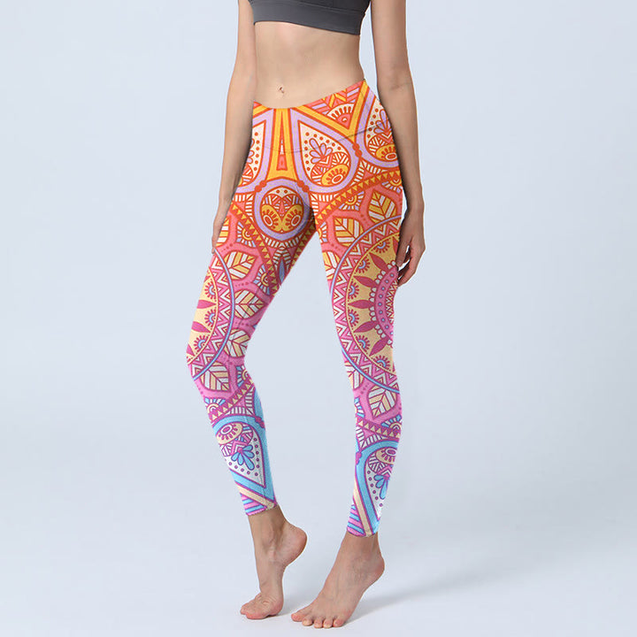 Buddha Stonesカラフル マンダラ柄 ジムレギンス レディース ヨガパンツ - トマト - US18、 UK/AU22、 EU50 (4XL) - image 0