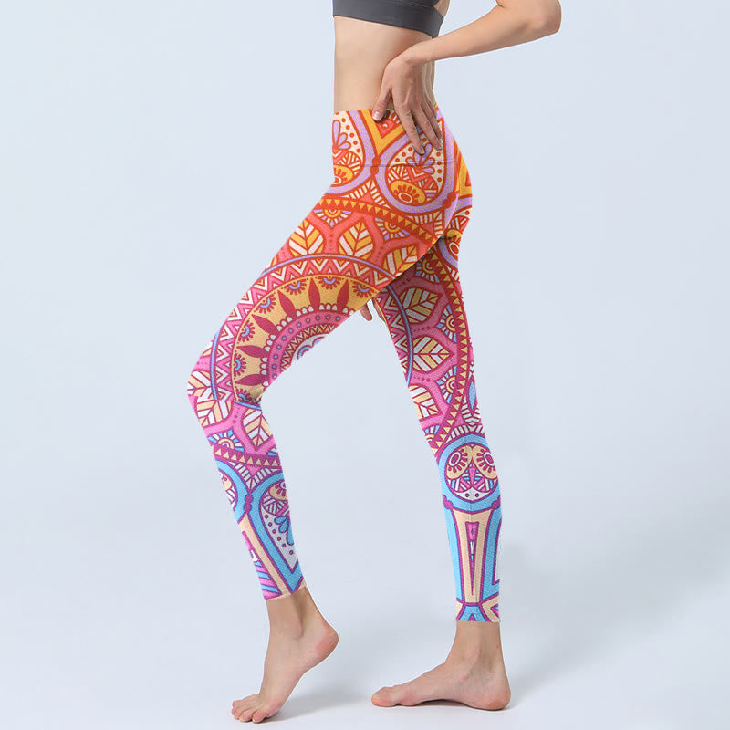 Buddha Stonesカラフル マンダラ柄 ジムレギンス レディース ヨガパンツ - image 2