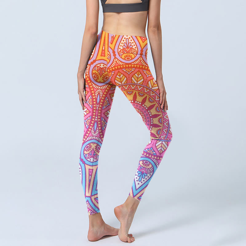 Buddha Stonesカラフル マンダラ柄 ジムレギンス レディース ヨガパンツ - image 3