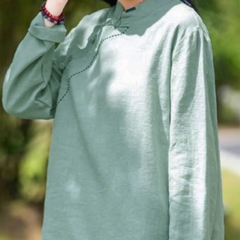 Buddha Stones斜め襟結びボタンゆったりとした服 - image 1