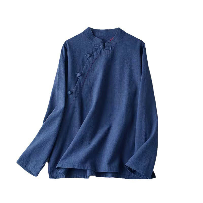 Buddha Stones斜め襟結びボタンゆったりリネン服 - image 22