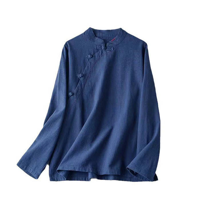 Buddha Stones斜め襟結びボタンゆったりリネン服 - image 22