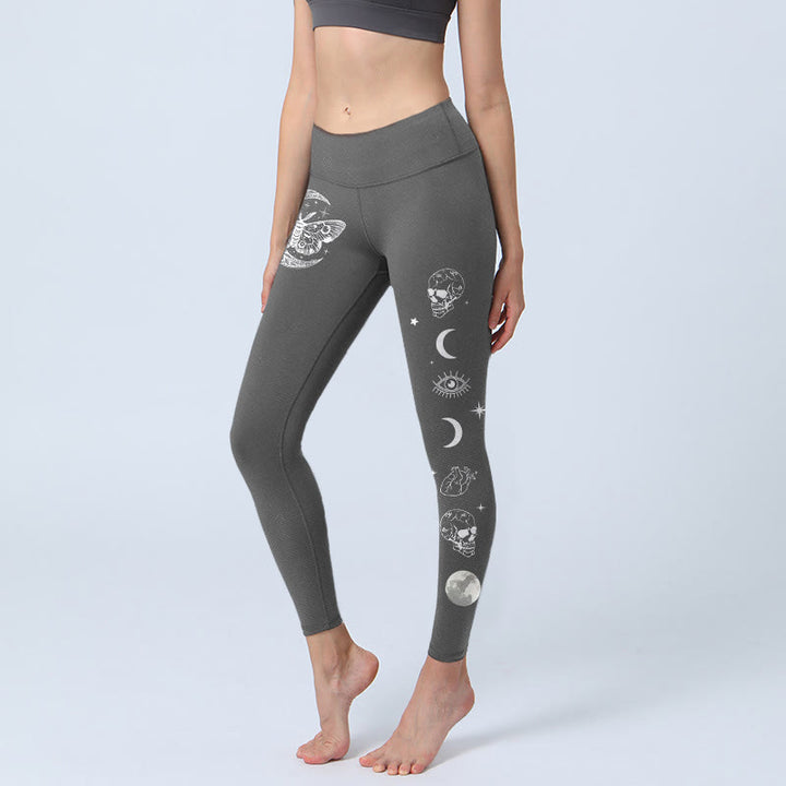 Buddha Stonesムーンモス スカルデザイン ジムレギンス レディース ヨガパンツ - グレー - US18、 UK/AU22、 EU50 (4XL) - image 0